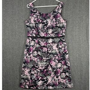 Carolina Bay Womens Pink Black City Landscape Pop Art Cotton Shift Dress Sz 14W